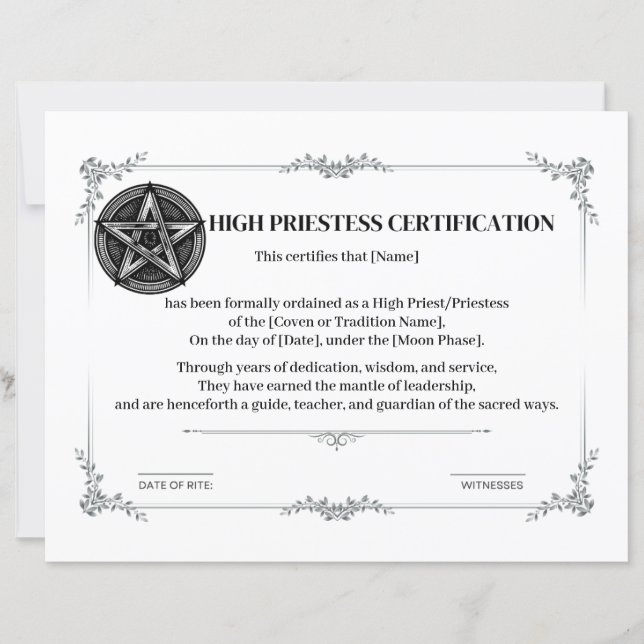 Zertifizierung hoher Priesterinnen (Vorderseite)