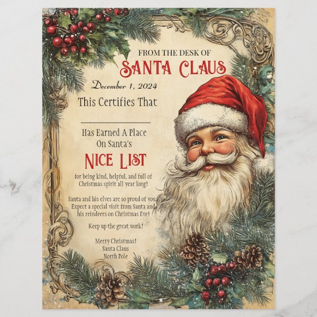 Zertifizierung nach Santa's Nice Briefbogen (Vorderseite)