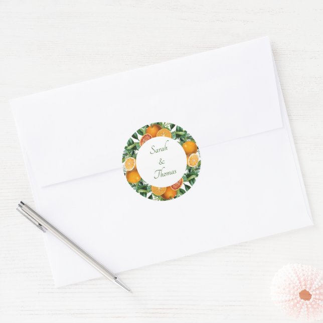 Zesty Citrus Orange Dream Wedding Umschlag Aufkleb Runder Aufkleber (Umschlag)