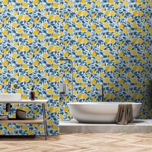 Zesty Lemon Garden - Hellgelb und blau Tapete