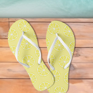 Zesty Lemon Slice Citrus Yellow Pool & Beach Fun Flip Flops
