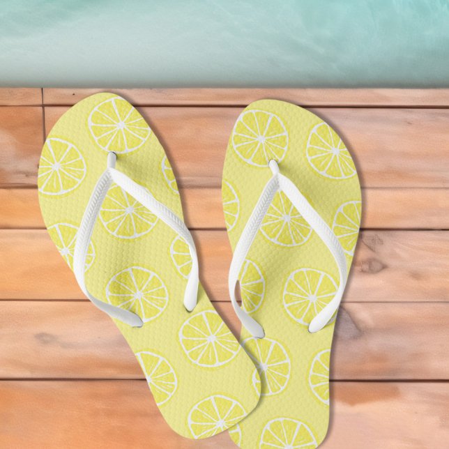 Zesty Lemon Slice Citrus Yellow Pool & Beach Fun Flip Flops (Zesty Lemon Slice Citrus Yellow Pool & Beach Fun Flip Flops)