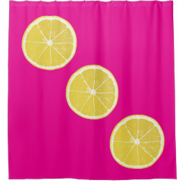 Zesty Lemon Slices on Bright Pink Shower Curtain Duschvorhang