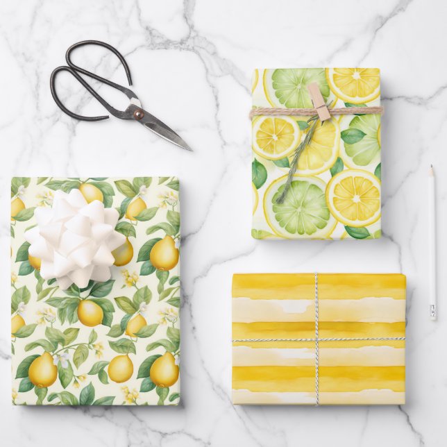 Zesty Lemon Watercolor Geschenkpapier Set (Vorderseite)
