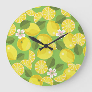 Zesty Lemon: Zitrus Pattern Delight Große Wanduhr