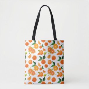 'Zesty Orchard' Lebendiges Orange- und Blattmuster Tasche
