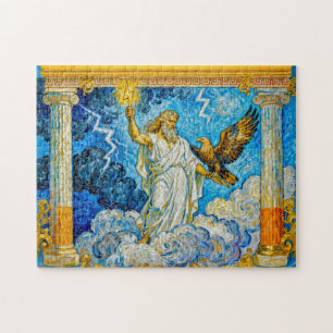 Zeus mit Adler und Blitz im Tempelportal unter