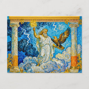 Zeus mit Adler und Blitz im Tempelportal unter Postkarte