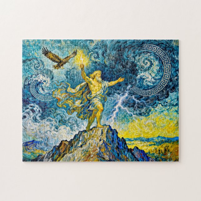 Zeus on Stormy Rocks with Lightning Bolt and Eagle (Horizontal)