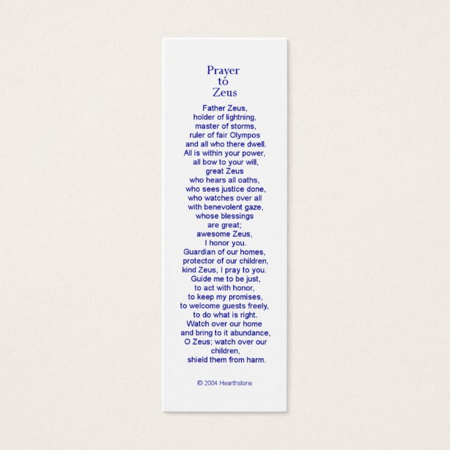 Zeus Prayer Card (Vorderseite)