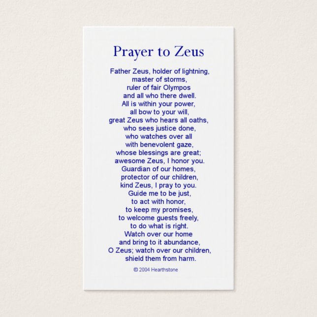 Zeus Prayer Card (Vorderseite)
