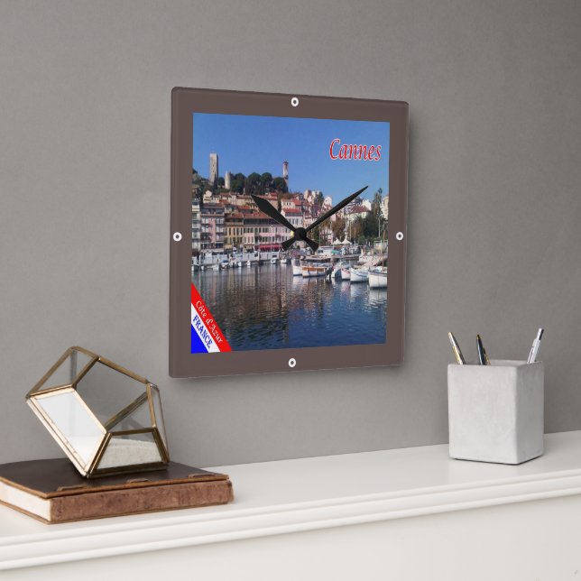 zFR151 CANNES, Côte d'Azur, Frankreich, Quadratische Wanduhr (Büro)