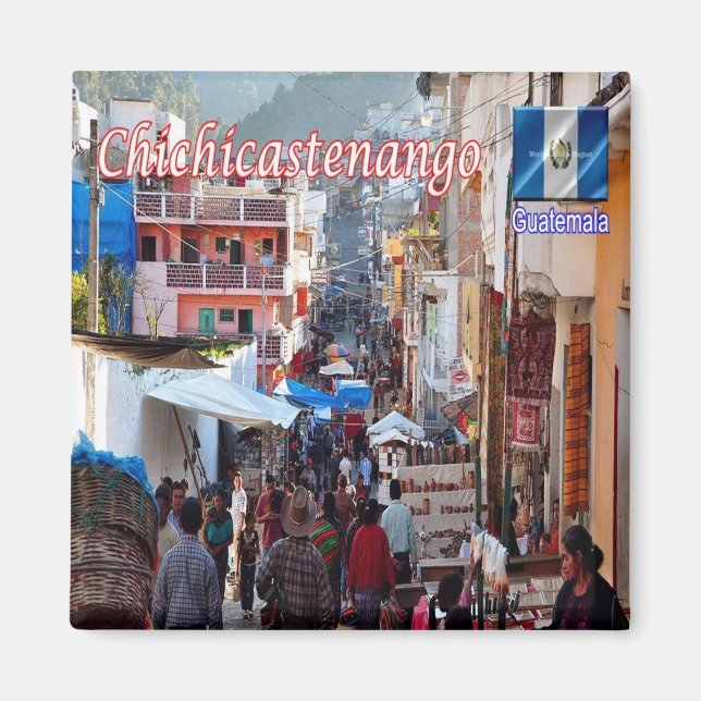 zGT008 CHICHICASTENANGO, Guatemala, Markt, Kühlsch Magnet (Vorne)
