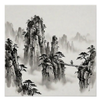 Zhangjiajie China Ink Wash Landscape Wall Art Poster