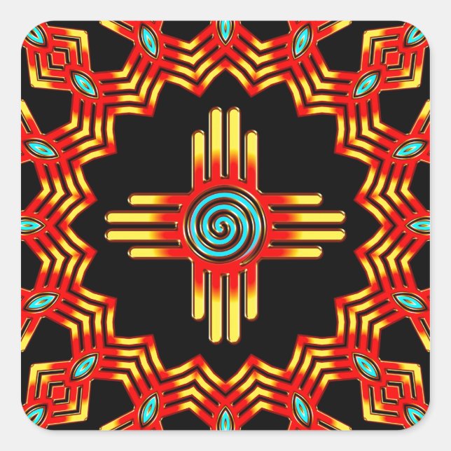 Zia Sonne - Zia Pueblo - New Mexico Quadratischer Aufkleber (Vorderseite)