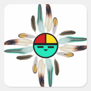Zia Sun God with Feathers Quadratischer Aufkleber