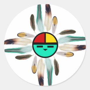 Zia Sun God with Feathers Runder Aufkleber