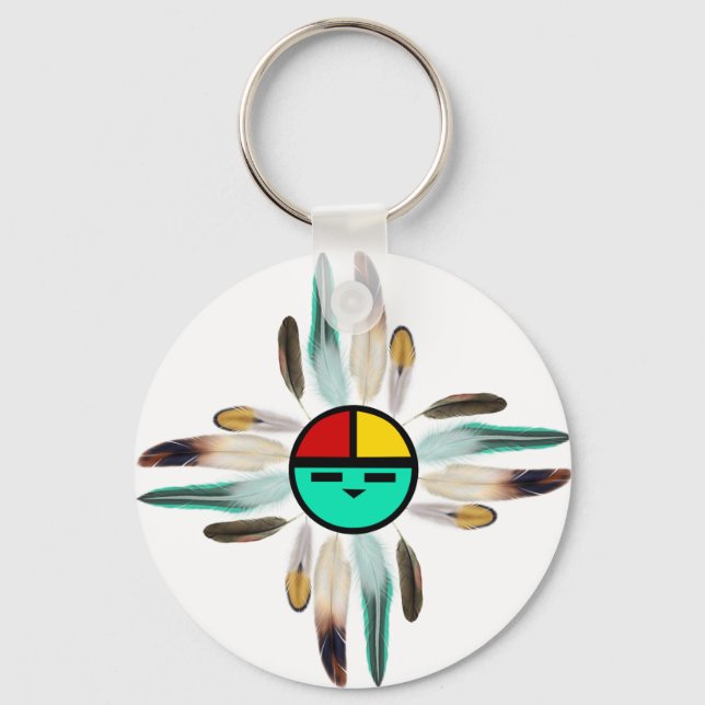 Zia Sun God with Feathers Schlüsselanhänger (Vorderseite)