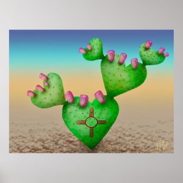 Zia Sun Heart Nopales Wüstenlandschaft New Mexico Poster (Vorne)