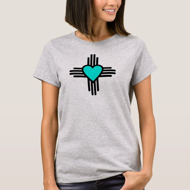 Zia Sun Symbol mit Herz von New Mexico T-Shirt (Vorderseite)