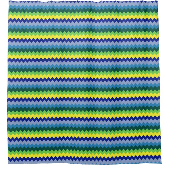 Zick-Zack-Designmuster Grün & Blau Duschvorhang (Vorderseite)