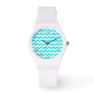 Zickzack Aqua-aquamarine und weiße Armbanduhr