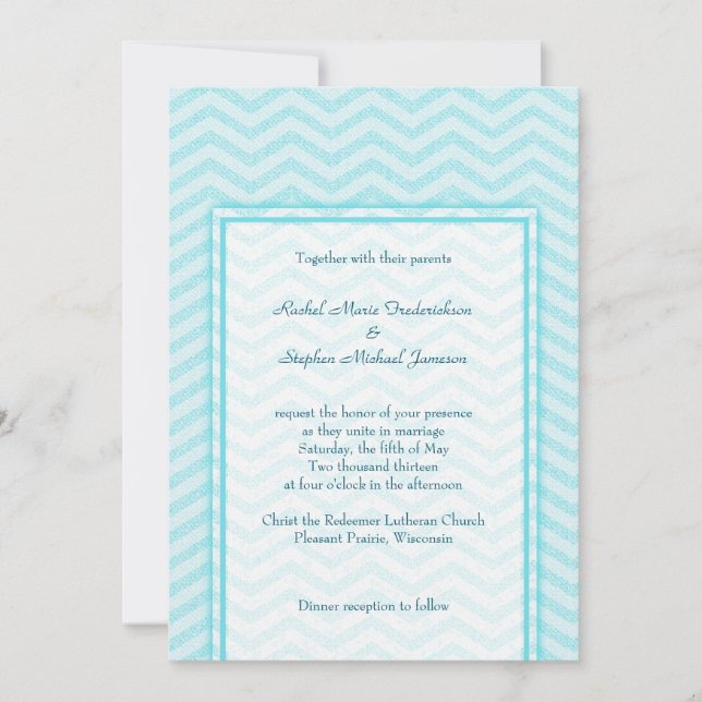 Zickzack Aqua Blue Hochzeitbudget Einladung (Vorderseite)