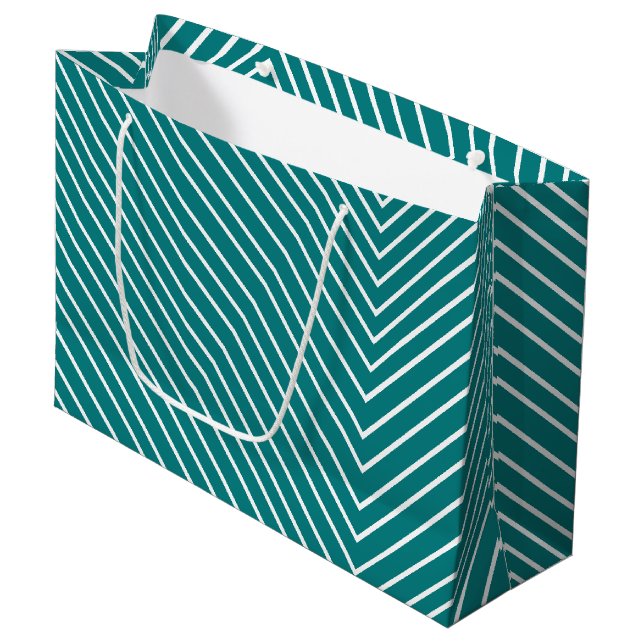 Zickzack aquamarines Blau und Weiß Große Geschenktüte (Vorderseite Schrägansicht)