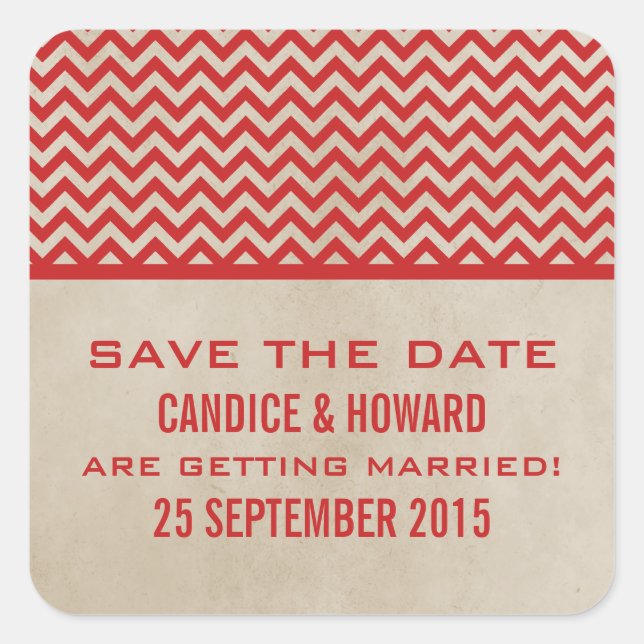 Zickzack Aufkleber mit rotem Chic Save the Date (Vorderseite)