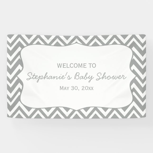 Zickzack Babydusche in Grau und Pastellrosa Banner (Horizontal)