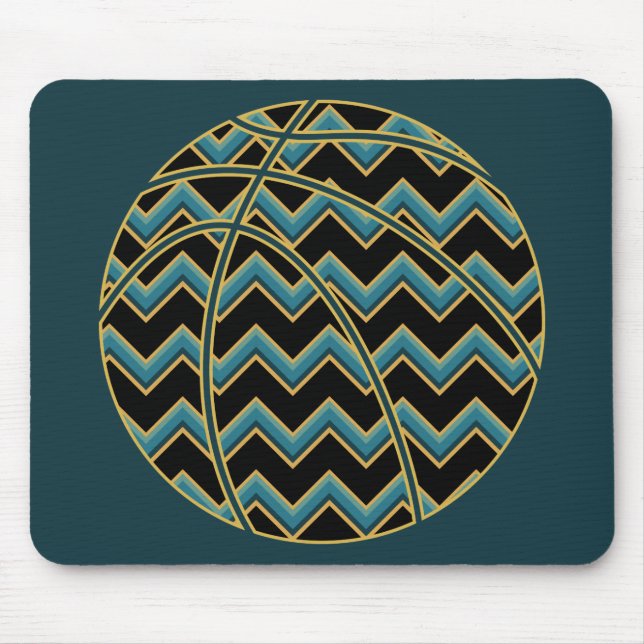 Zickzack Basketball aquamarin und Gold Mousepad (Vorne)