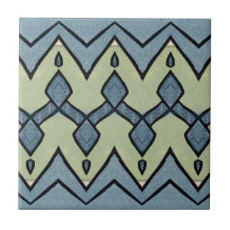 Zickzack Blau und Grün Geometrisch Vintage Fliese