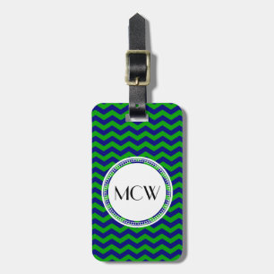 Zickzack blaue und grüne Monogramm Personalisiert Gepäckanhänger
