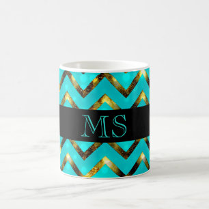Zickzack blaues Goldmonogramm personifizieren Kaffeetasse