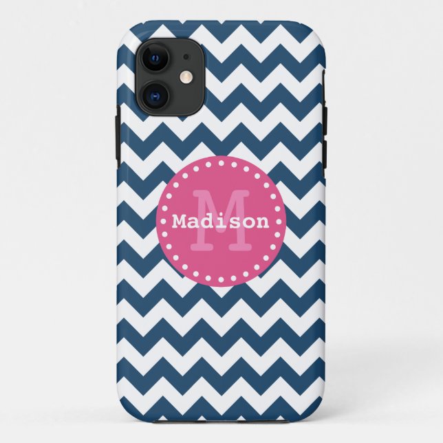 Zickzack blaues Rosa Zigzag Monogram Case-Mate iPhone Hülle (Rückseite)