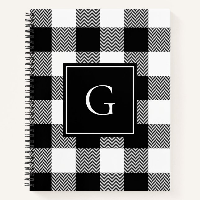 Zickzack Buffalo Kariert Mit Monogramm Notizbuch (Vorderseite)
