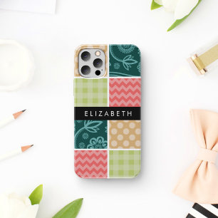 Zickzack, Chevron, Gingham, Tupfen, Ihr Name iPhone 16 Hülle