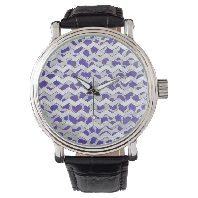 Zickzack Dalmatiner Lila und weiß Armbanduhr (Vorderseite)