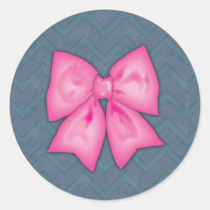 Zickzack Denim Hintergrund mit rosa Ribbon Runder Aufkleber
