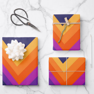 Zickzack-Design lila, orange und gelb Geschenkpapier Set