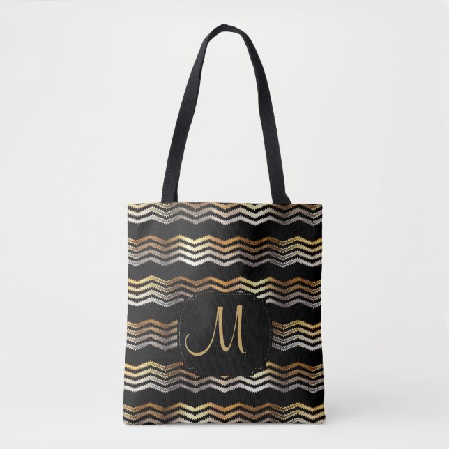 Zickzack Design von Gold und Black Ikat Tasche (Vorderseite)