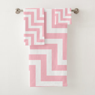 Zickzack Diagonale, rosa und weiß Badhandtuch Set