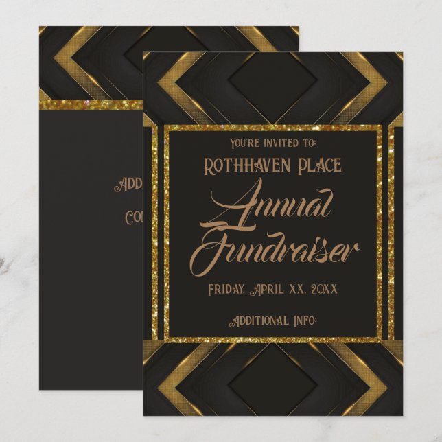 Zickzack Einladung von Black and Gold (Vorne/Hinten)