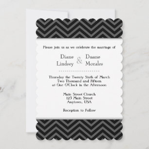 Zickzack Einladungen für  Hochzeiten in Schwarz-We