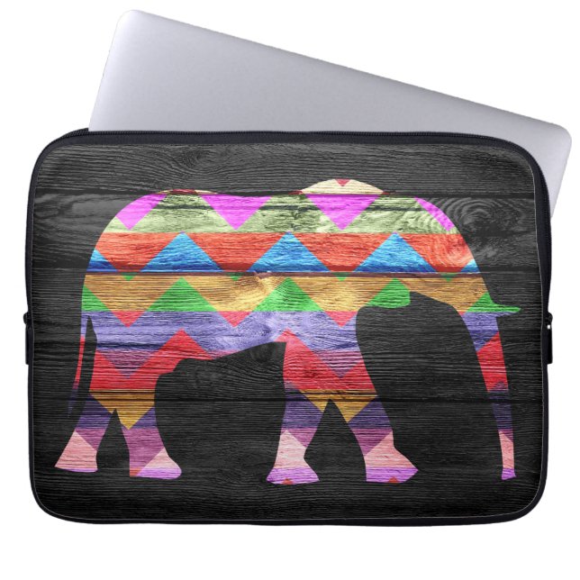 Zickzack Elefant-Muster auf Holz Laptopschutzhülle (Vorderseite)