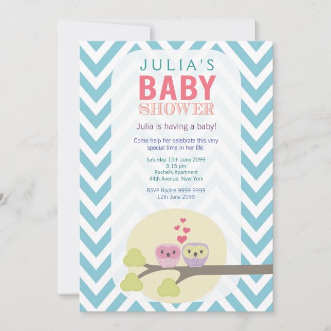 Zickzack Eulen in Tree Baby Dusche laden ein Einladung (Vorderseite)