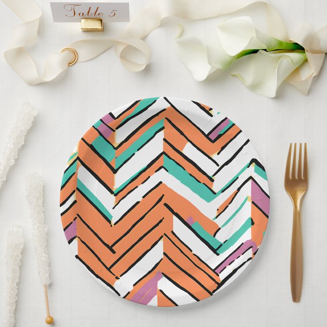 Zickzack Farbherringbone-Muster Pappteller (Bold Color Herringbone Chevron pattern Paper Plates)