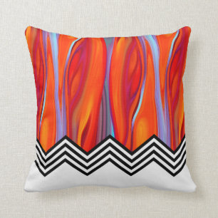 Zickzack Flamme Rot-Orangenblauer Lila Schwarz-we Kissen