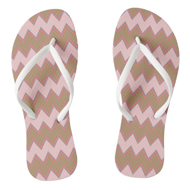 Zickzack Frühling in Braun, Rosa und Pfirsich Flip Flops (Fußbett)