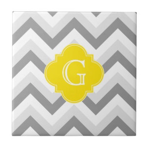 Zickzack gelbes Monogramm lt-zwei graues Weiß Fliese